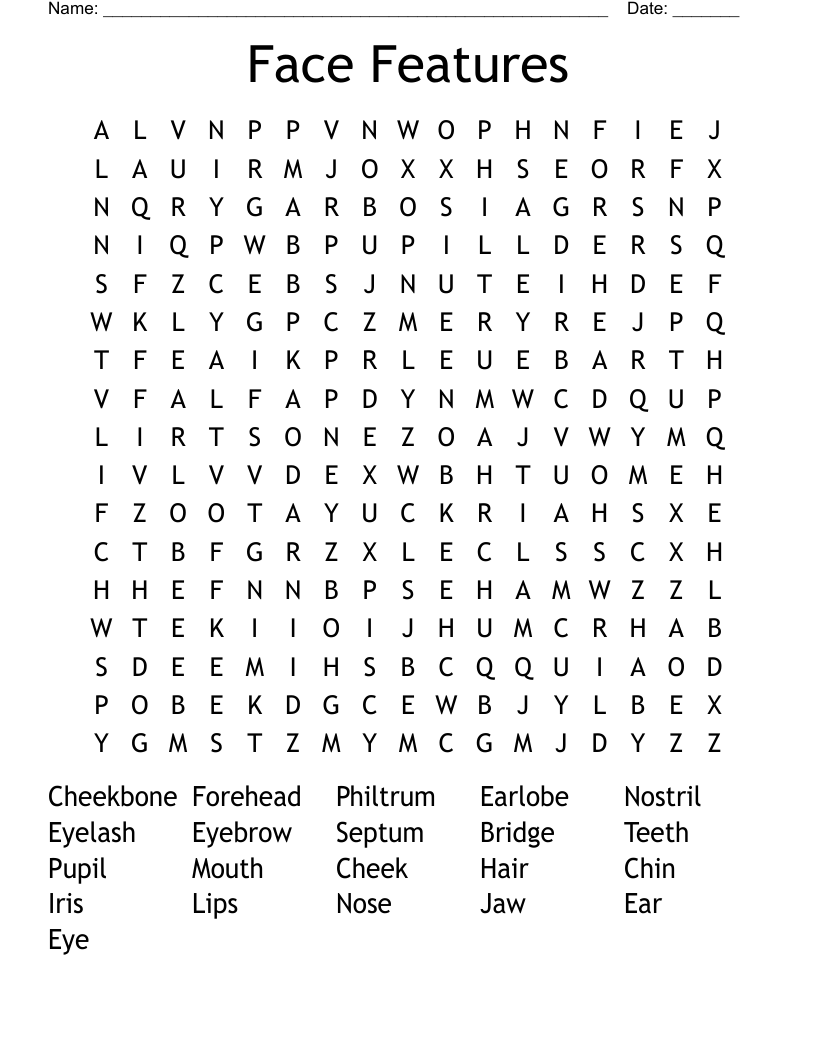 Face Features Word Search