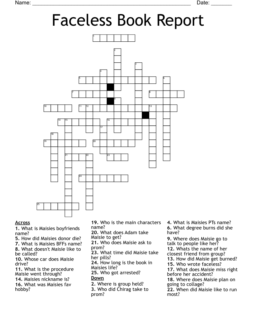 Faceless Book Report Crossword