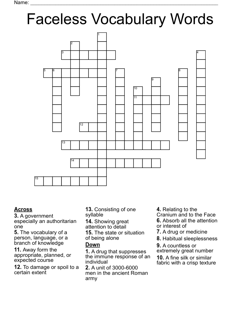 Faceless Vocabulary Words Crossword