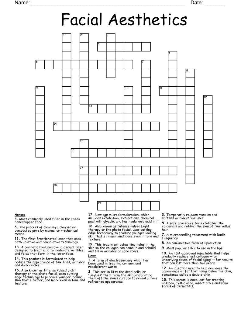 Facial Aesthetics Crossword