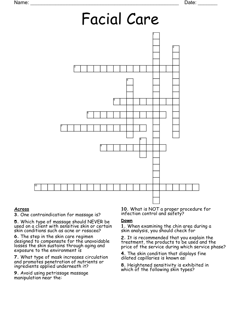 Facial Care Crossword