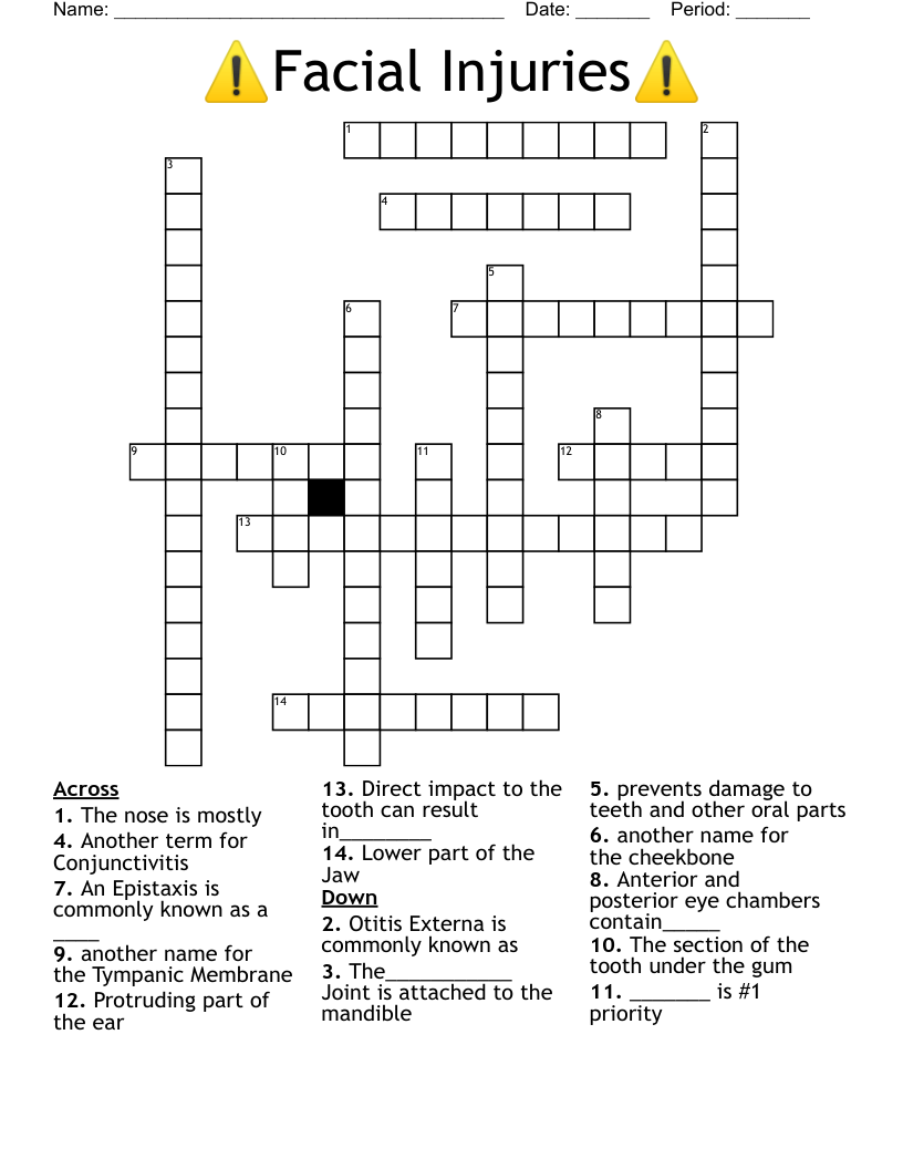 ⚠️Facial Injuries⚠️ Crossword