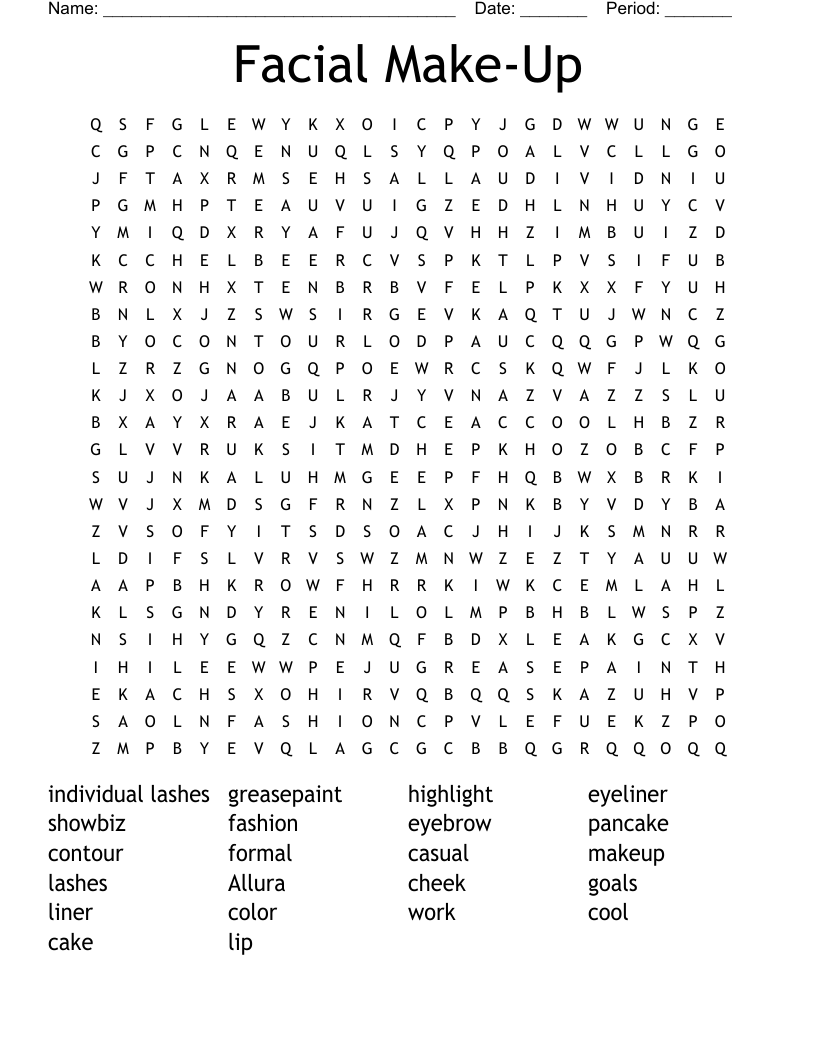 Facial Make-Up Word Search