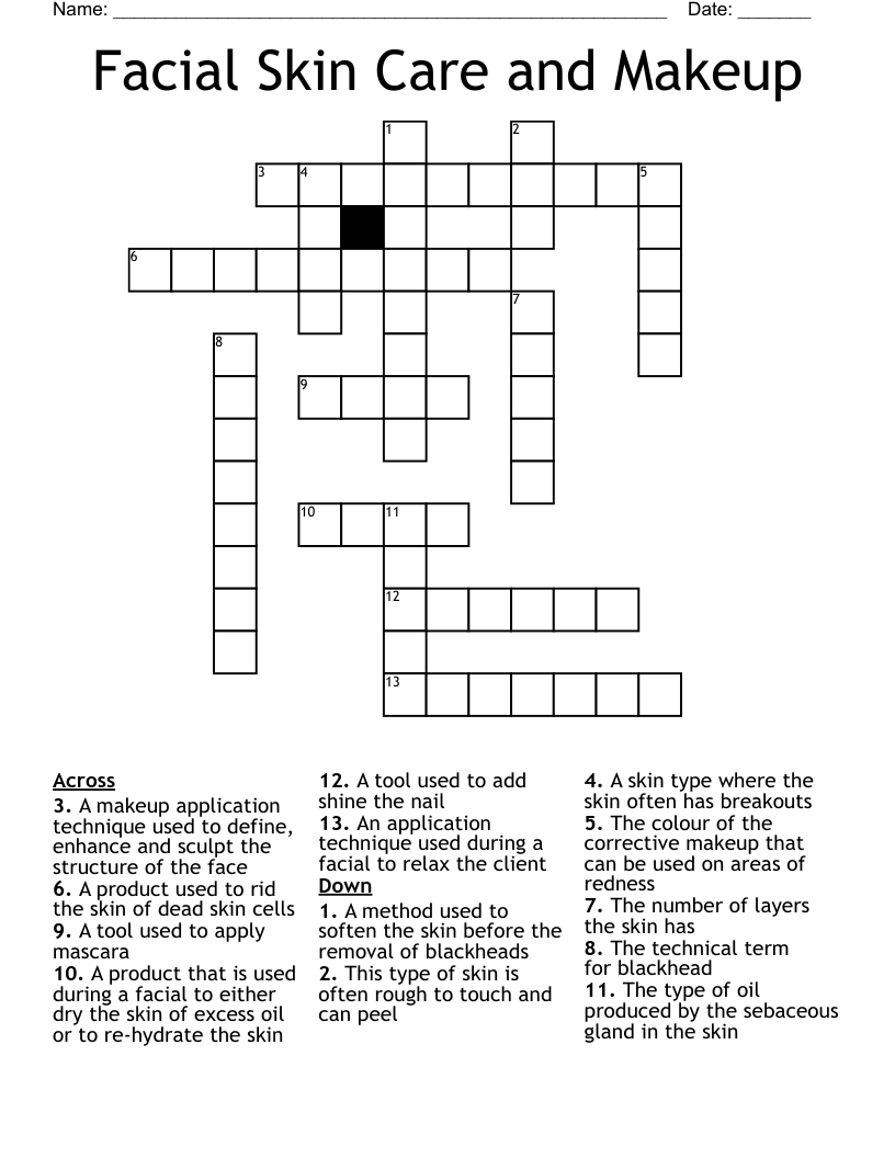 Facial Skin Care and Makeup Crossword