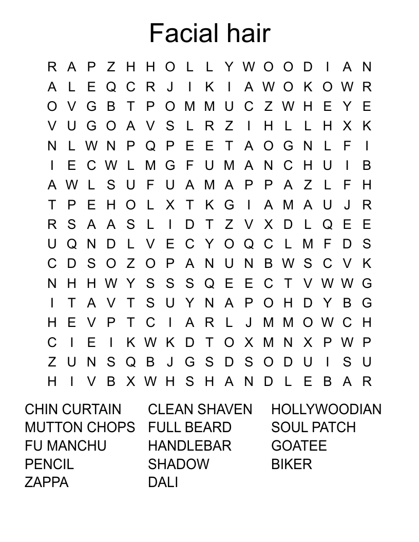 Facial hair Word Search