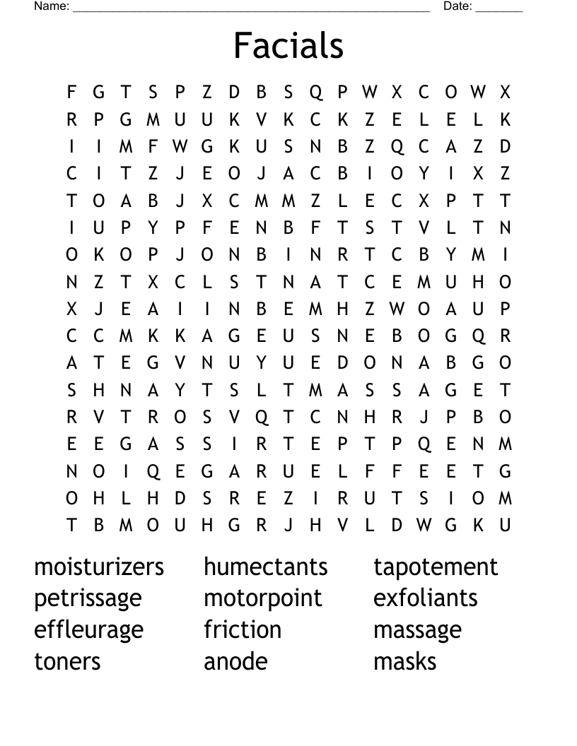 Facials Word Search