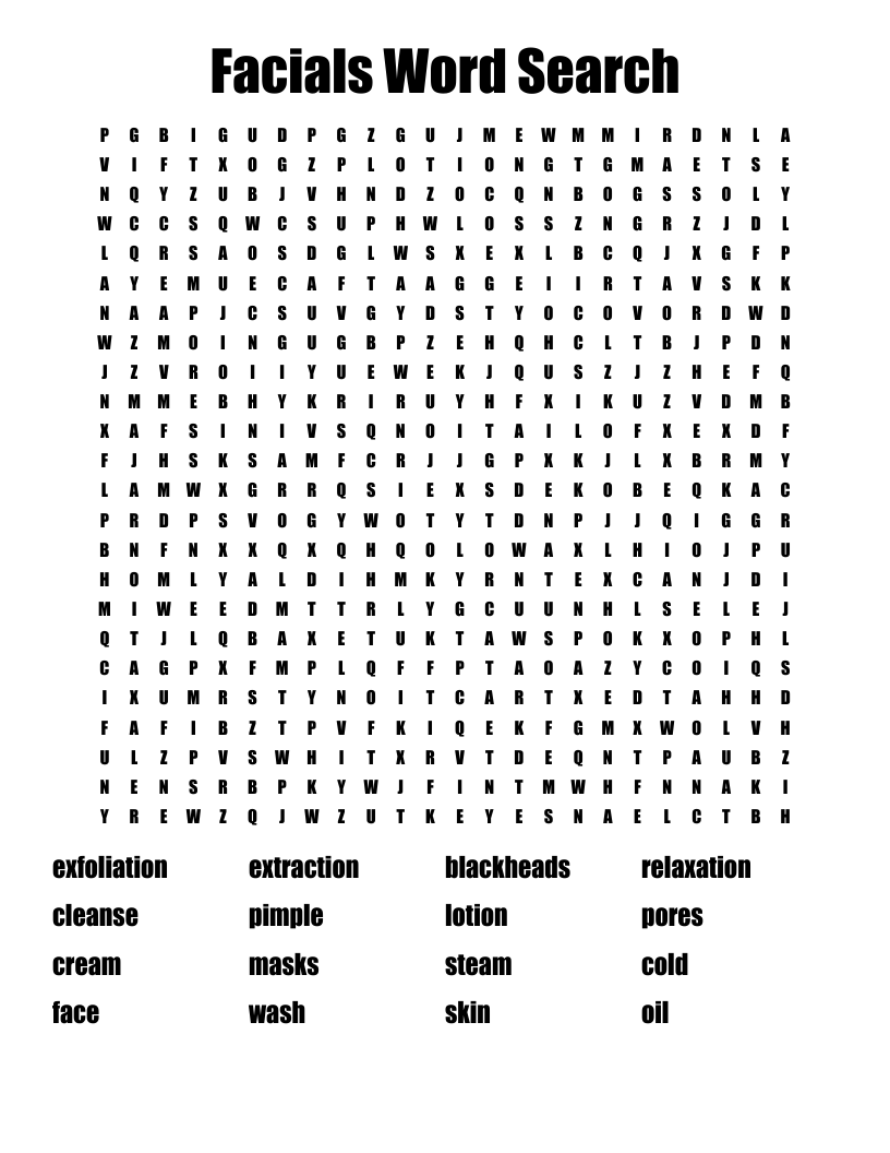 Facials Word Search