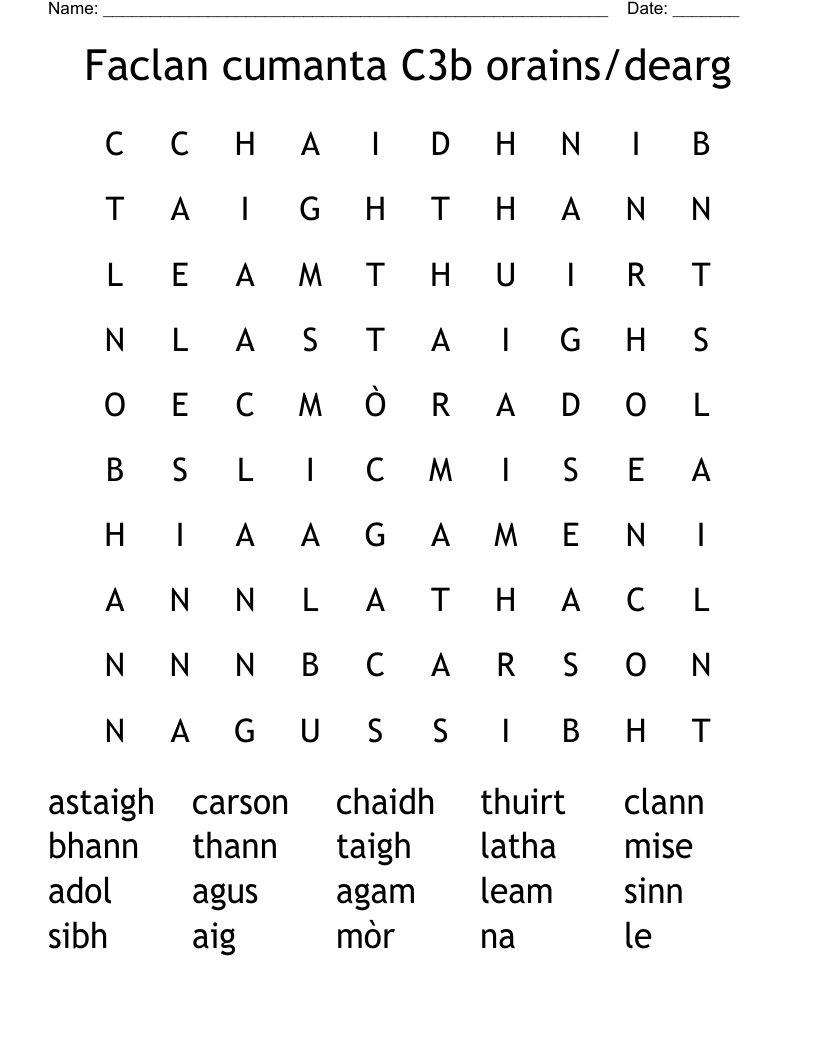 Faclan cumanta C3b orains/dearg Word Search