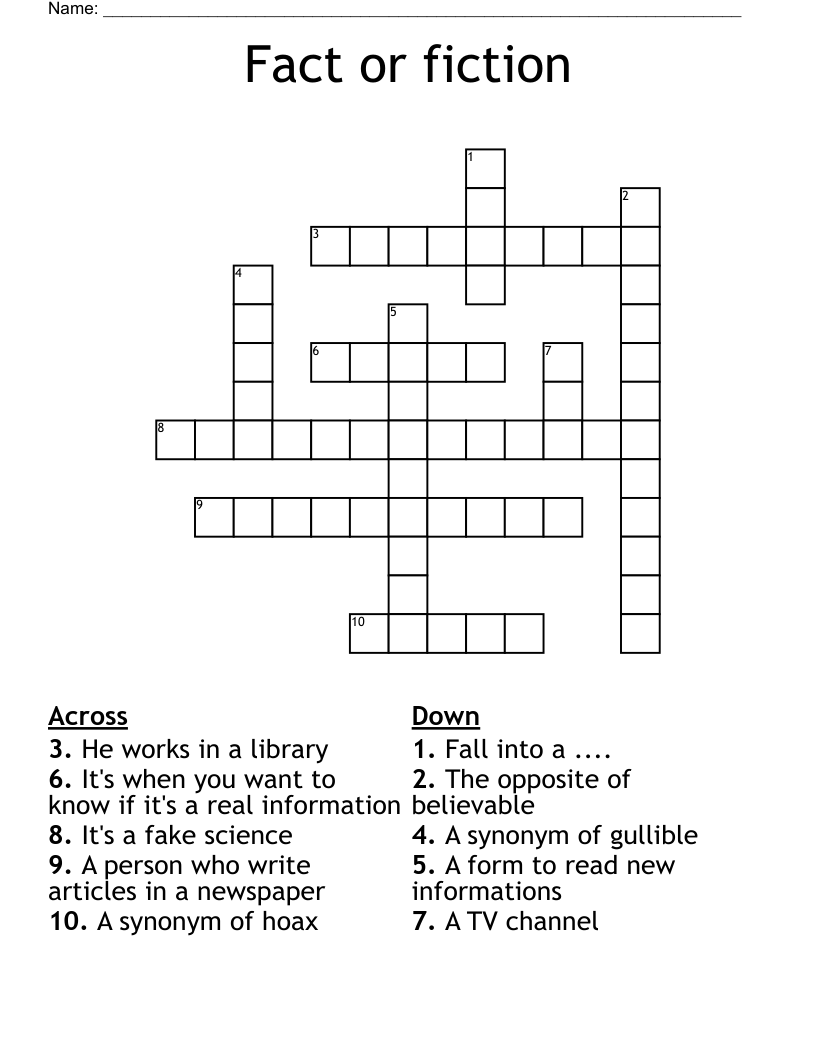 Fact or fiction Crossword