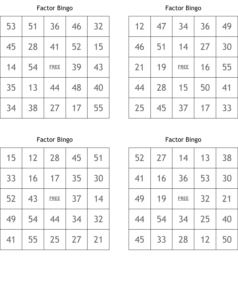 Factor Bingo