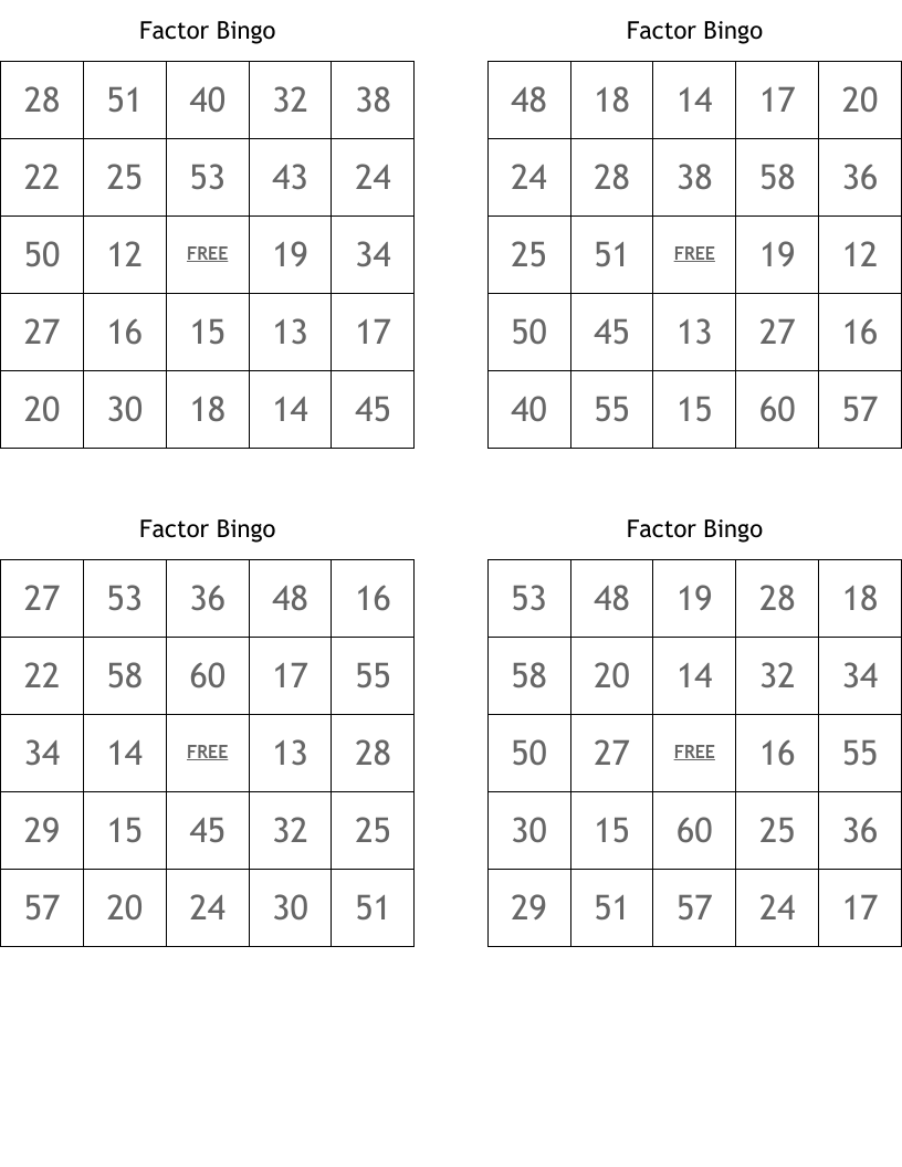Factor Bingo