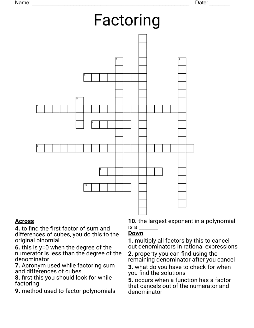 Factoring Crossword