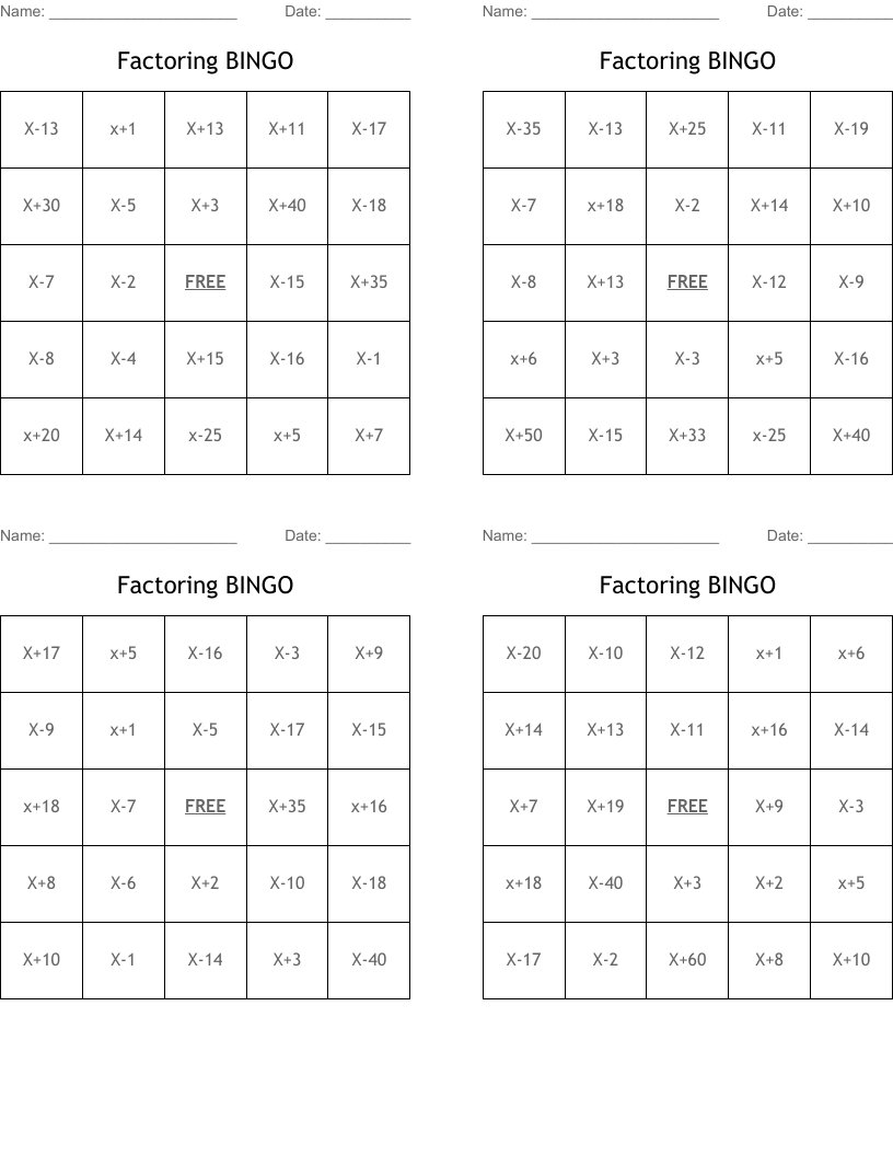 Factoring BINGO