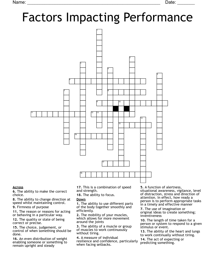 Factors Impacting Performance Crossword