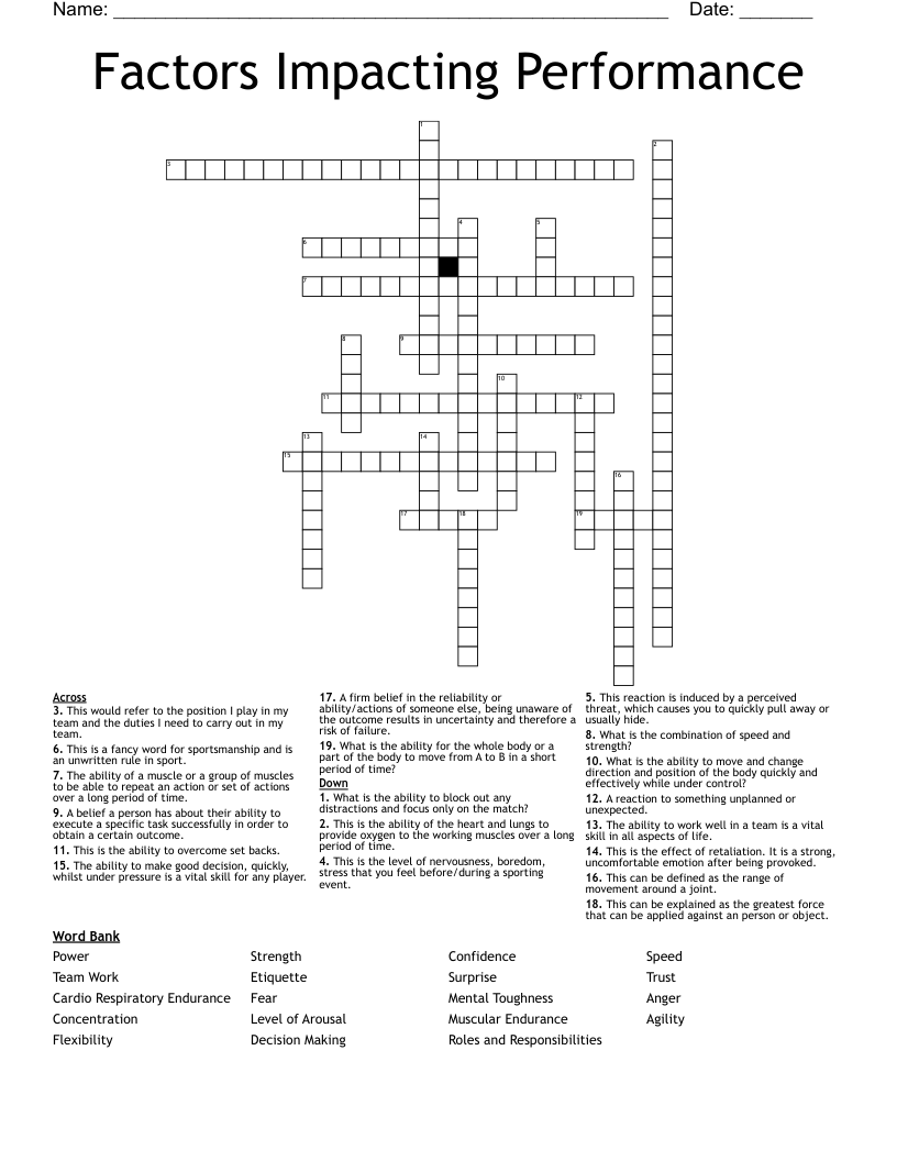 Factors Impacting Performance Crossword