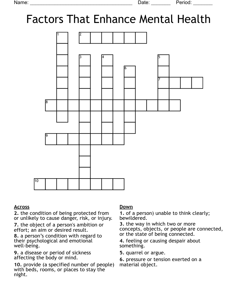 Factors That Enhance Mental Health  Crossword