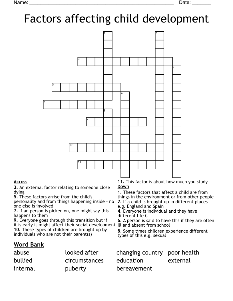 Factors affecting child development Crossword