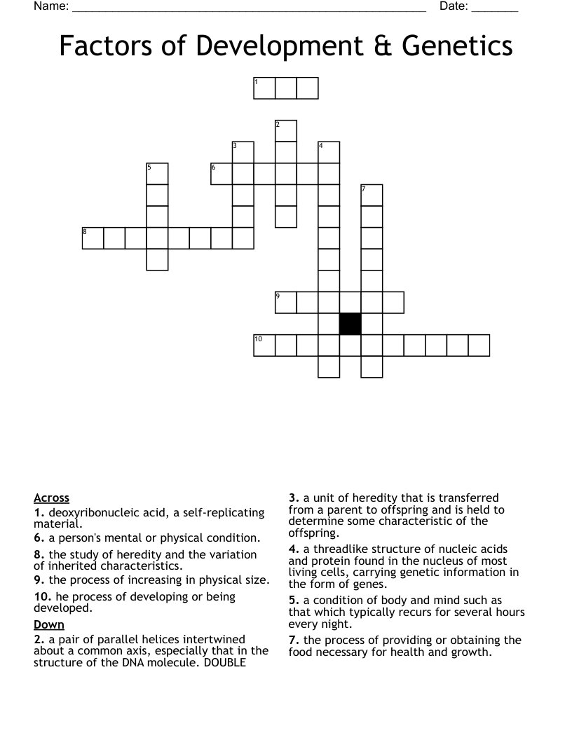Factors of Development & Genetics Crossword