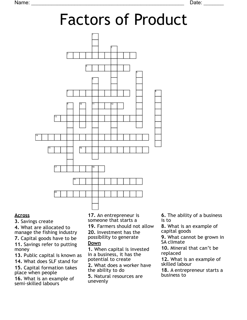 Factors of Product Crossword