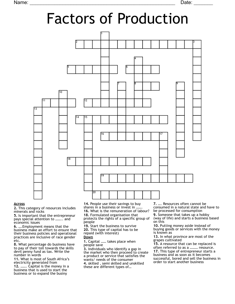 Factors of Production  Crossword
