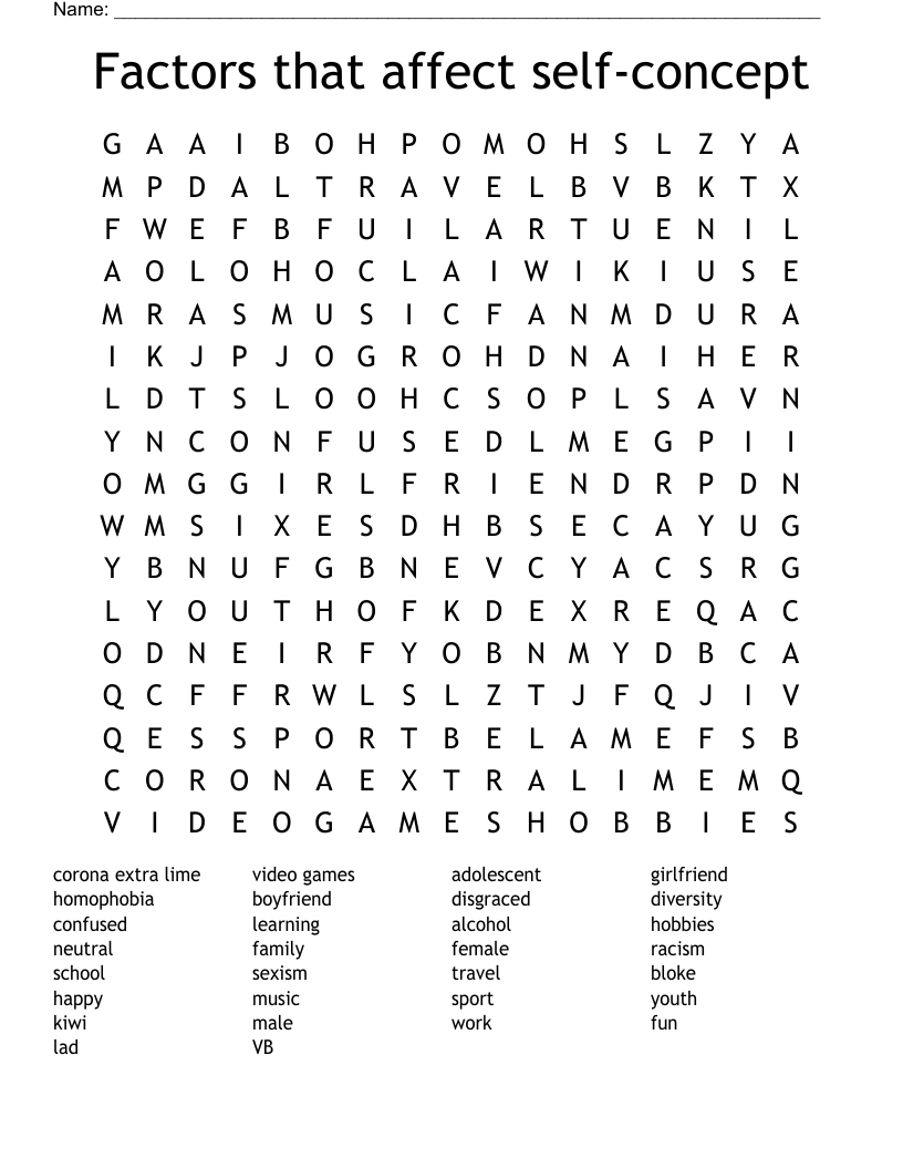 Factors that affect self-concept Word Search