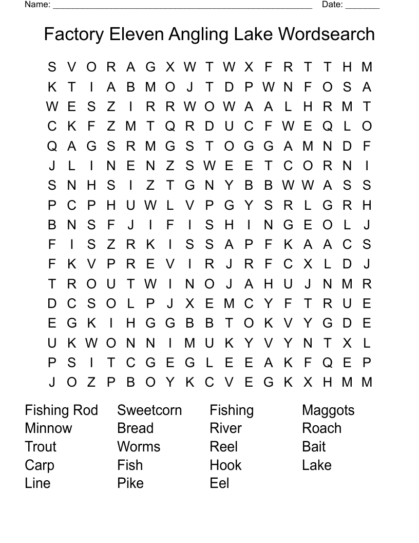 Factory Eleven Angling Lake Wordsearch