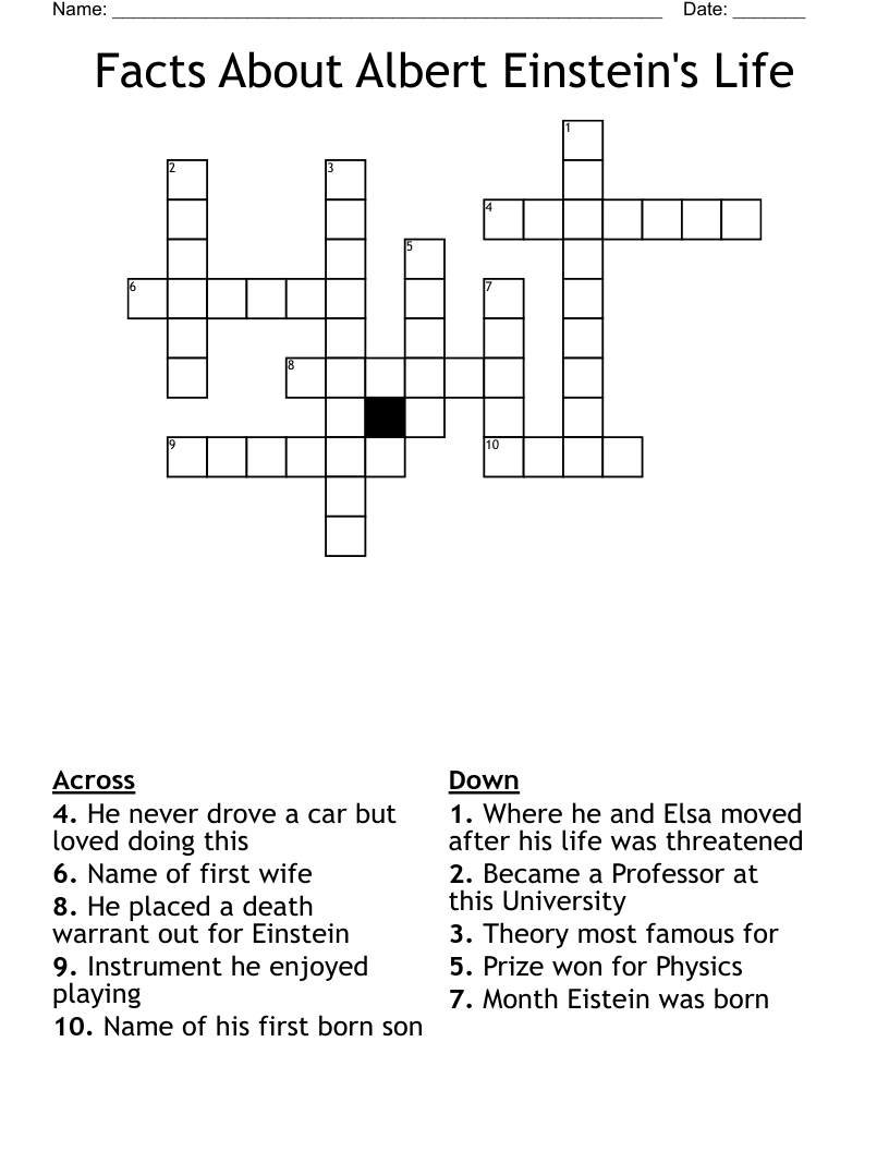 Facts About Albert Einstein's Life Crossword