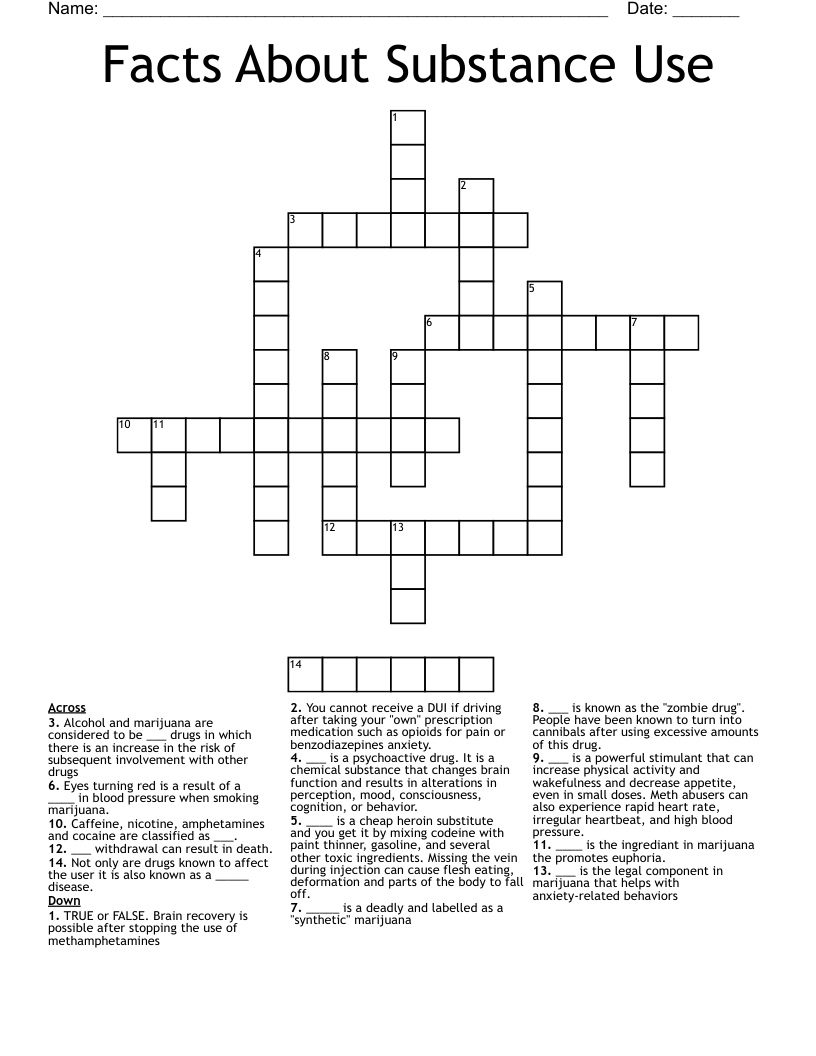 Facts About Substance Use Crossword