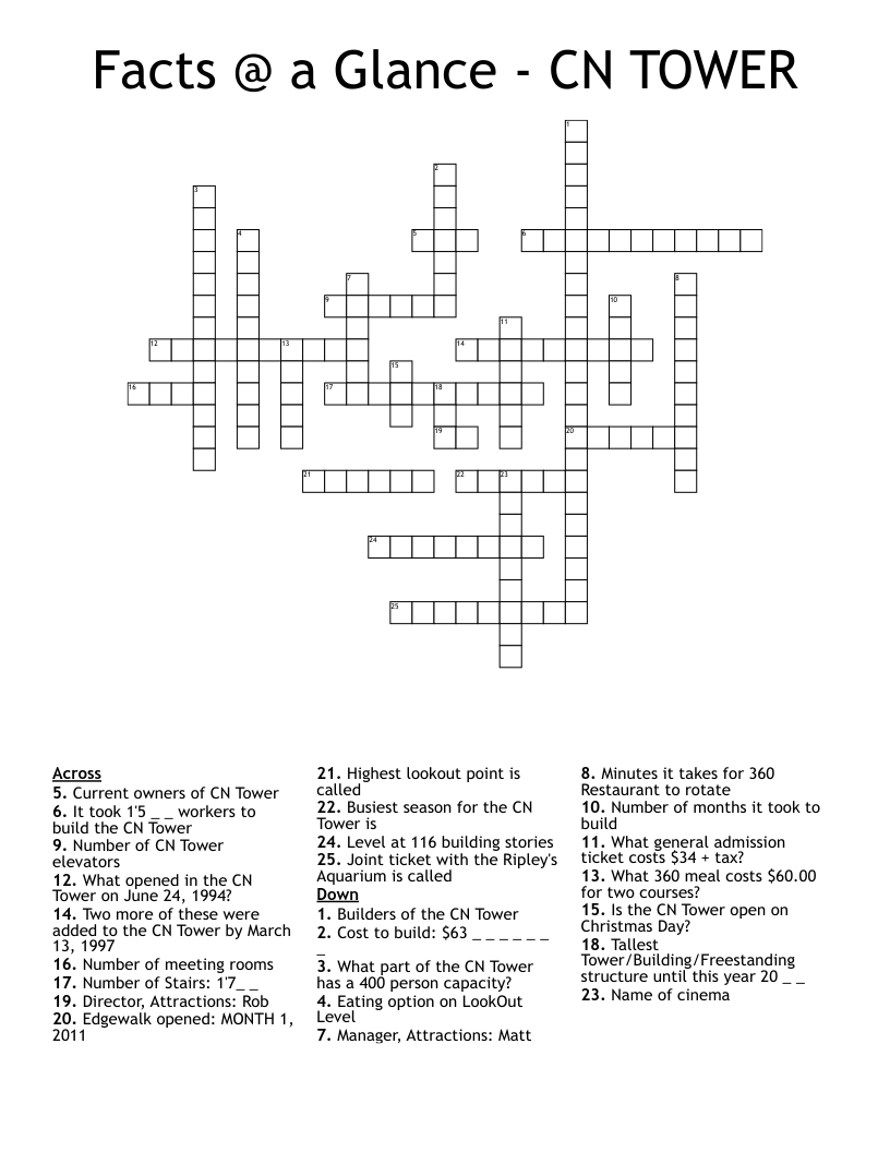 Facts @ a Glance - CN TOWER Crossword
