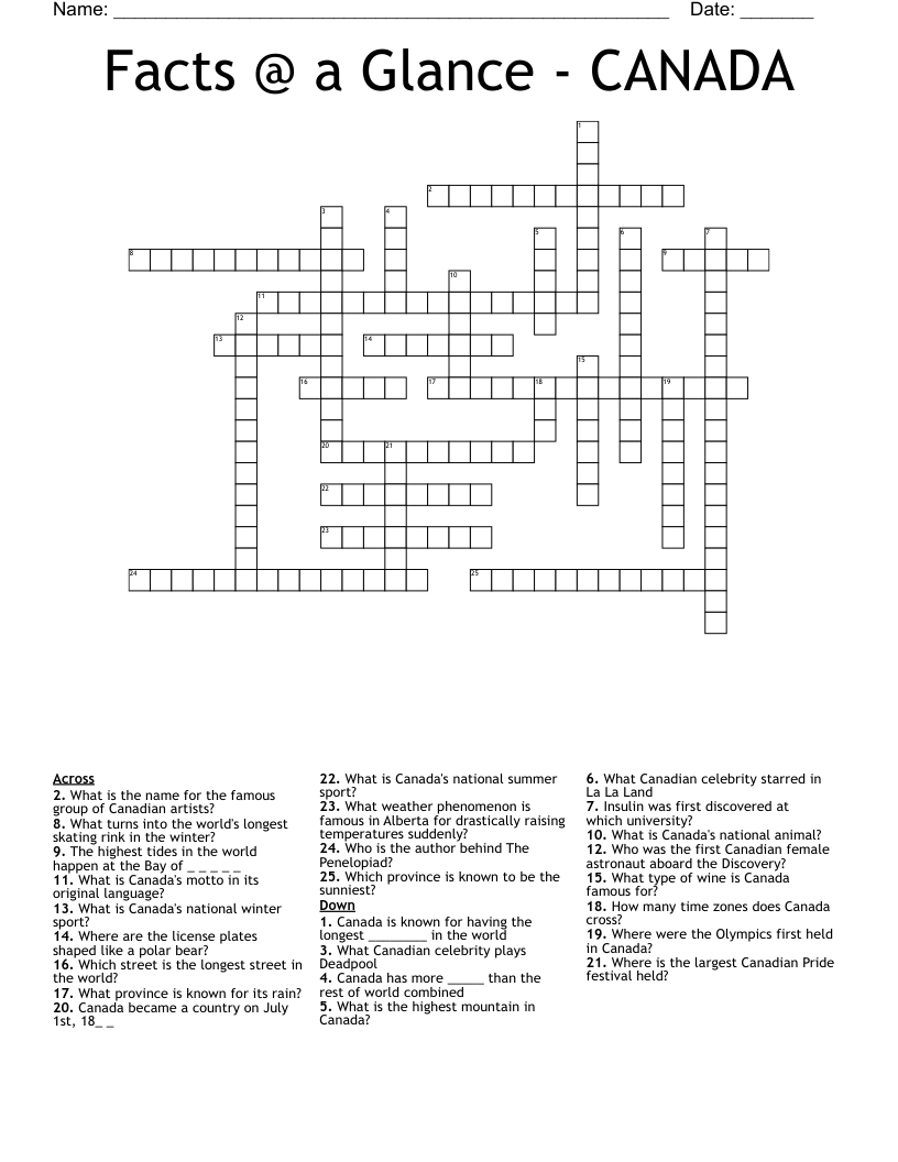 Facts @ a Glance - CANADA Crossword