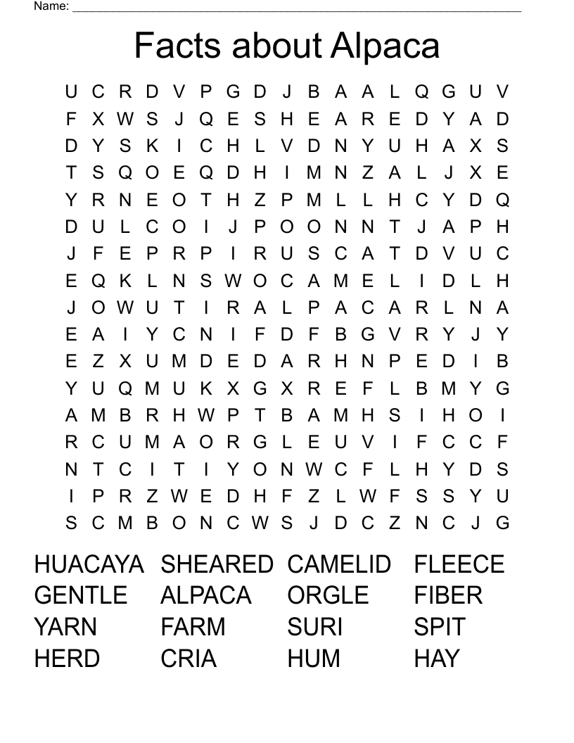 Facts about Alpaca Word Search