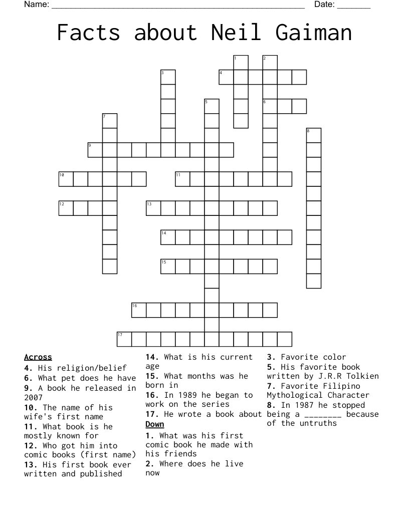 Facts about Neil Gaiman  Crossword