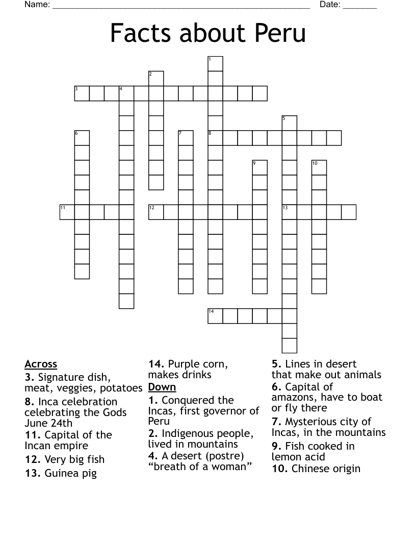 Facts about Peru  Crossword