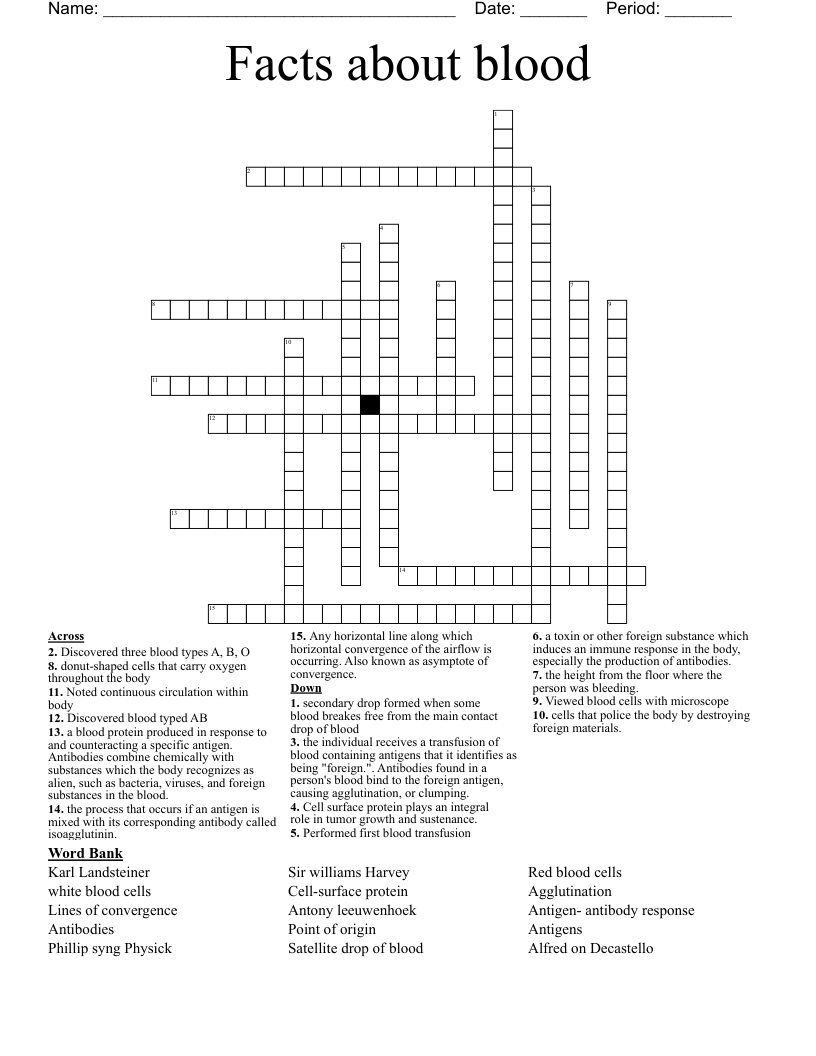 Facts about blood Crossword