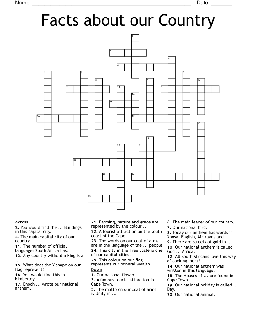 Facts about our Country Crossword