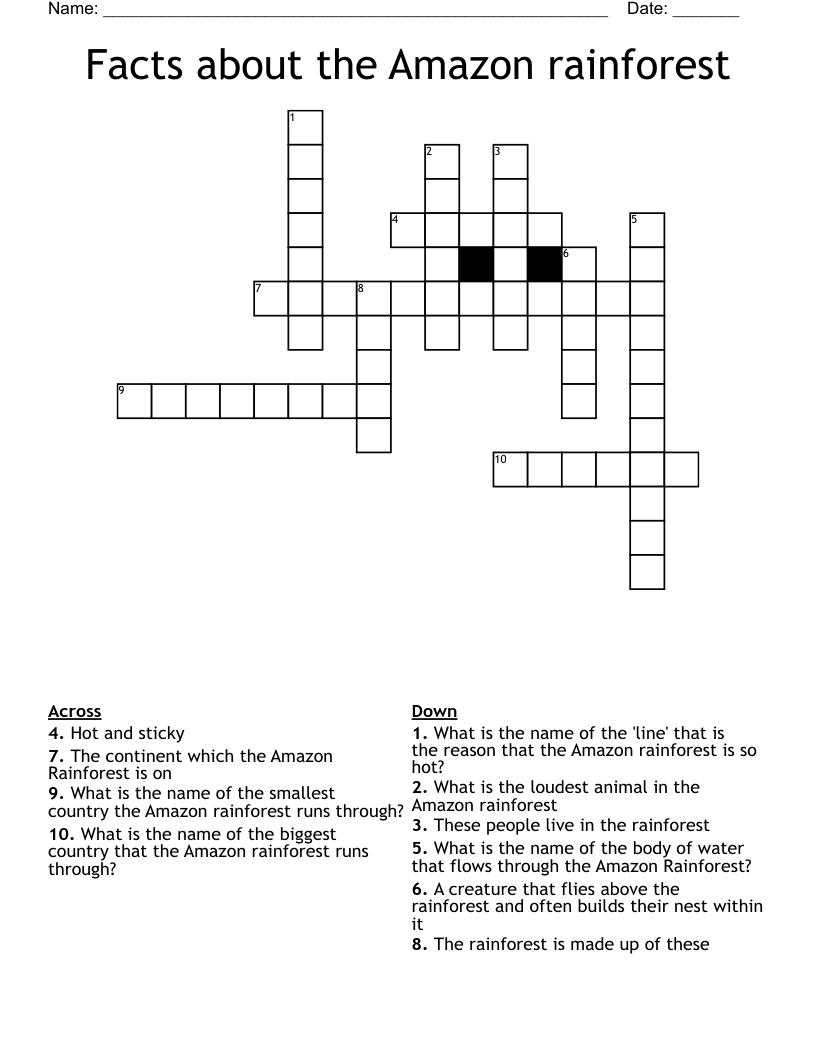 Facts about the Amazon rainforest Crossword