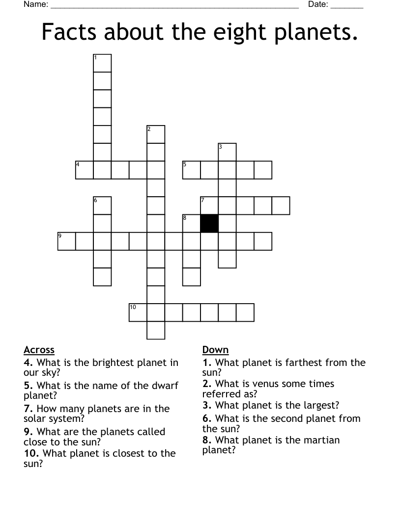 Facts about the eight planets. Crossword