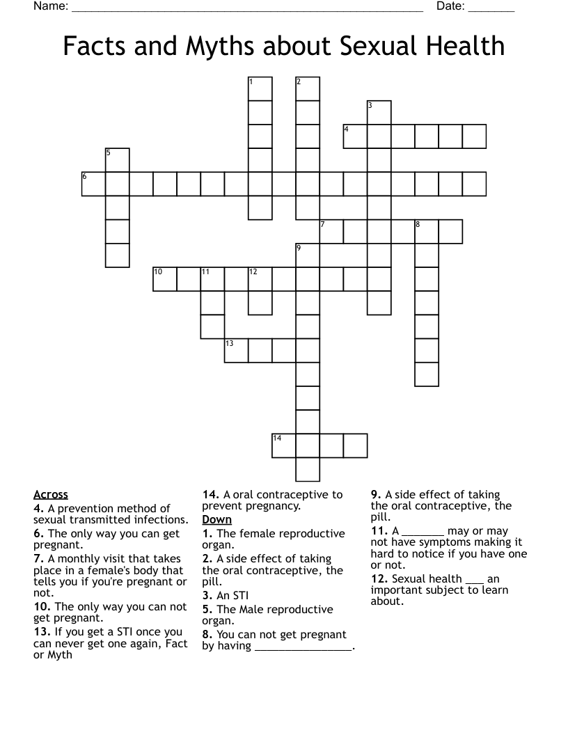 Facts and Myths about Sexual Health  Crossword