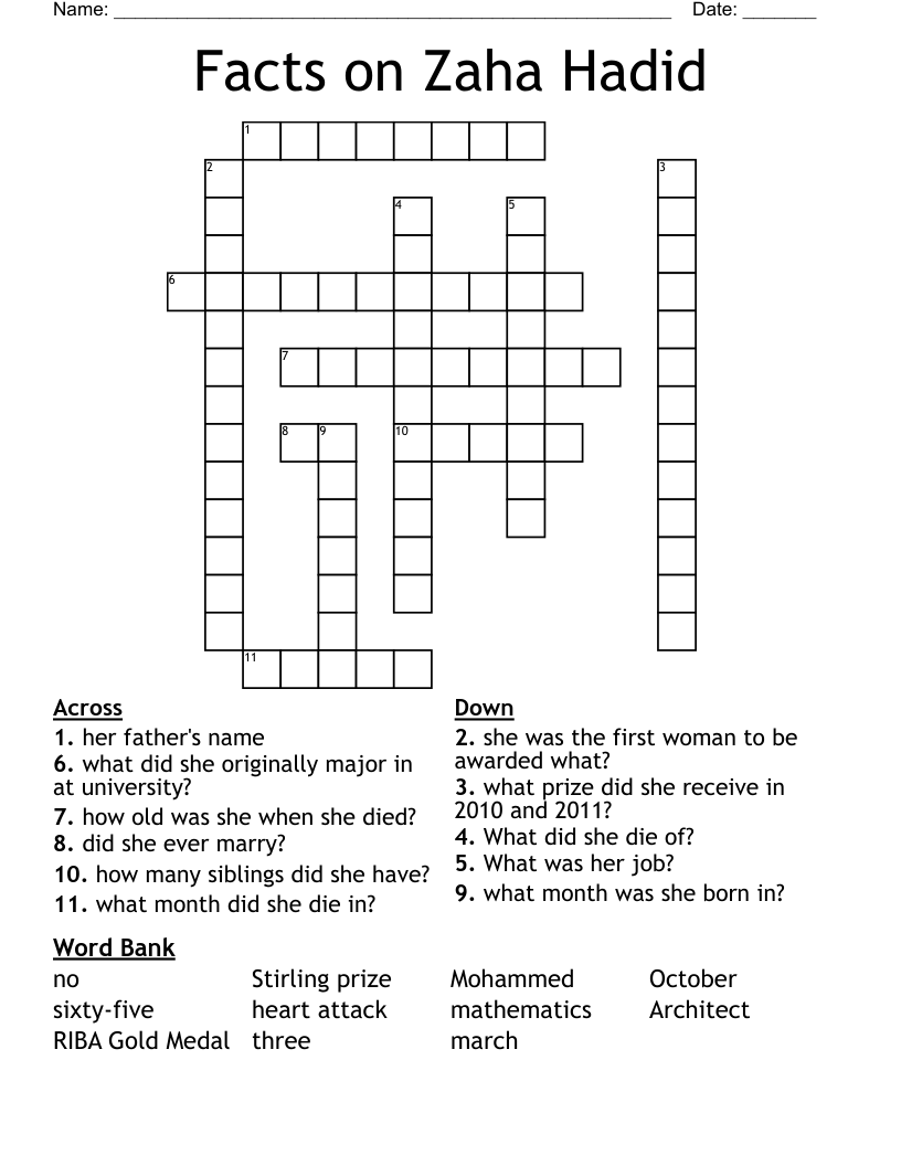 Facts on Zaha Hadid Crossword