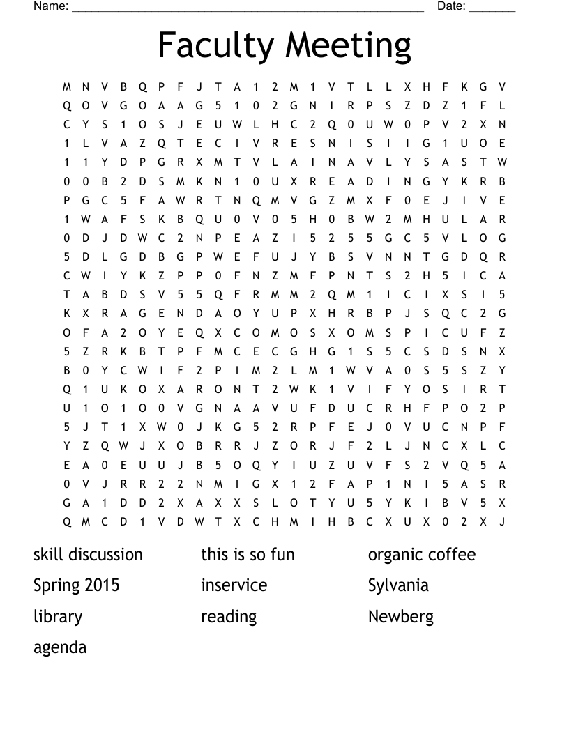 Faculty Meeting Word Search