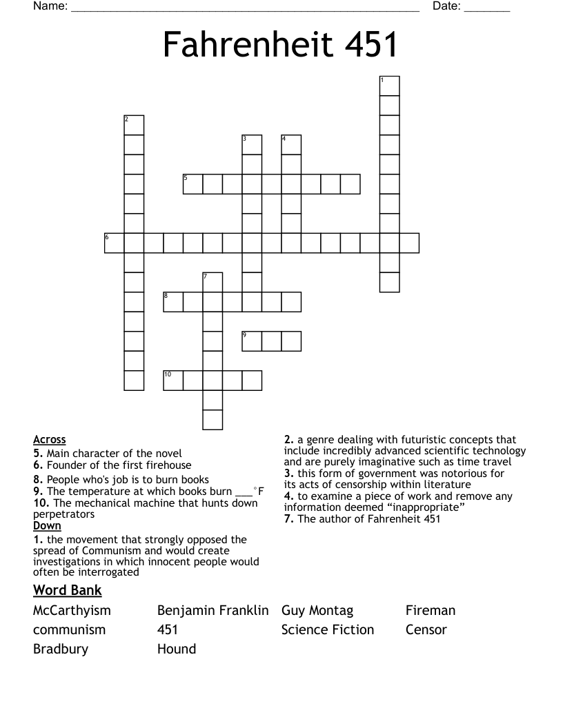 Fahrenheit 451 Crossword