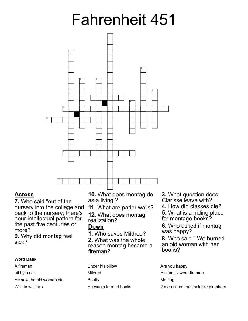 Fahrenheit 451 Crossword
