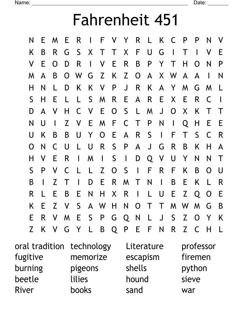Fahrenheit 451 Word Search