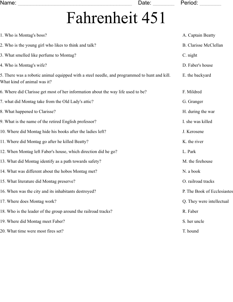 Fahrenheit 451 Worksheet