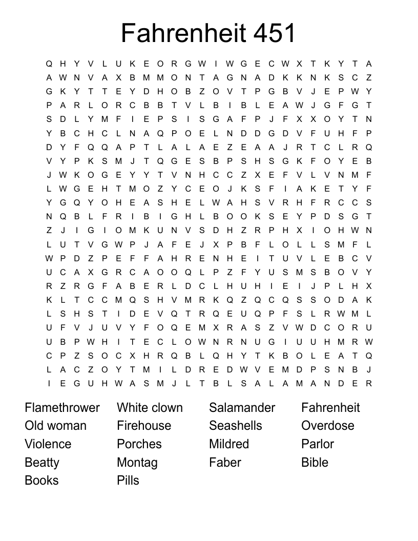 Fahrenheit 451 Word Search