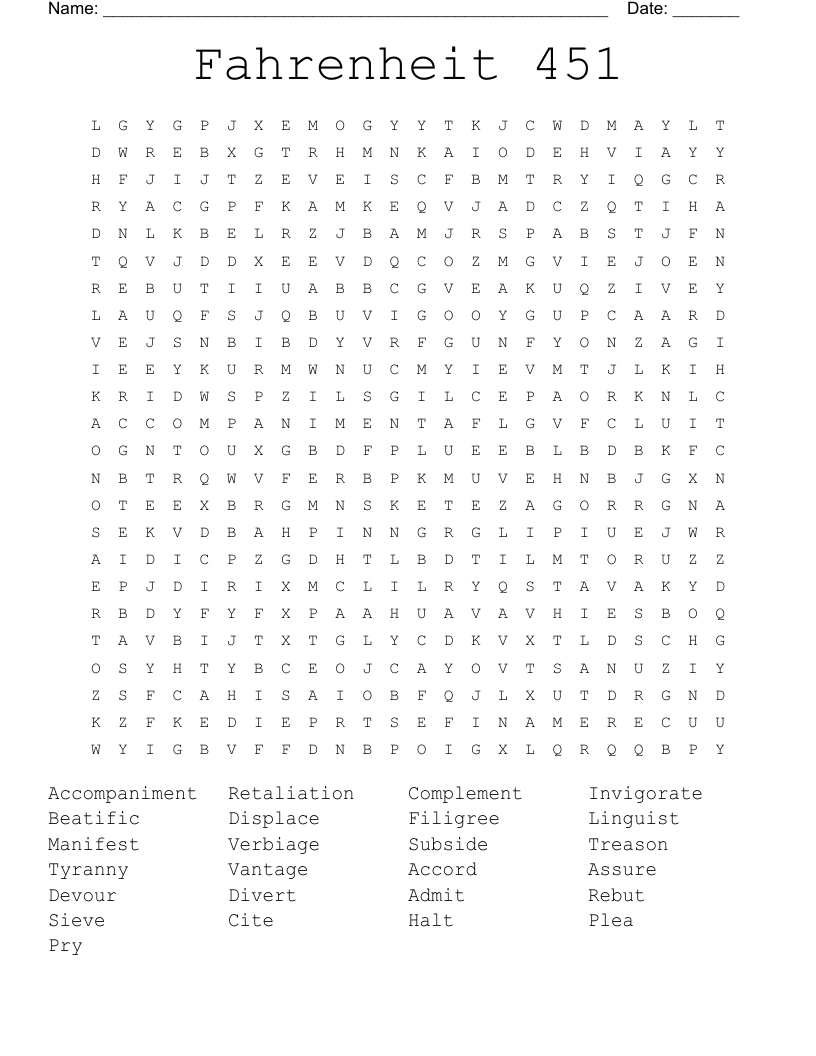 Fahrenheit 451 Word Search