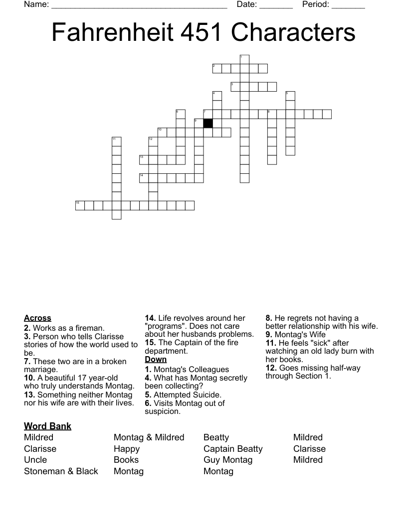 Fahrenheit 451 Characters Crossword