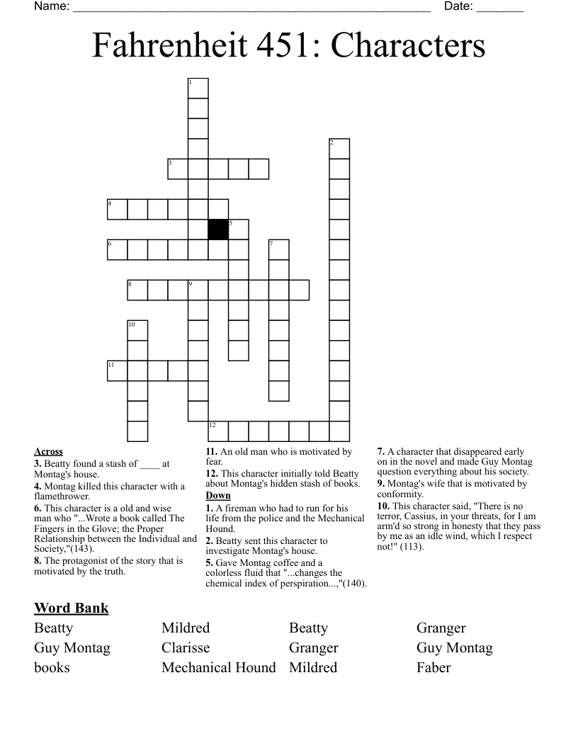 Fahrenheit 451: Characters Crossword