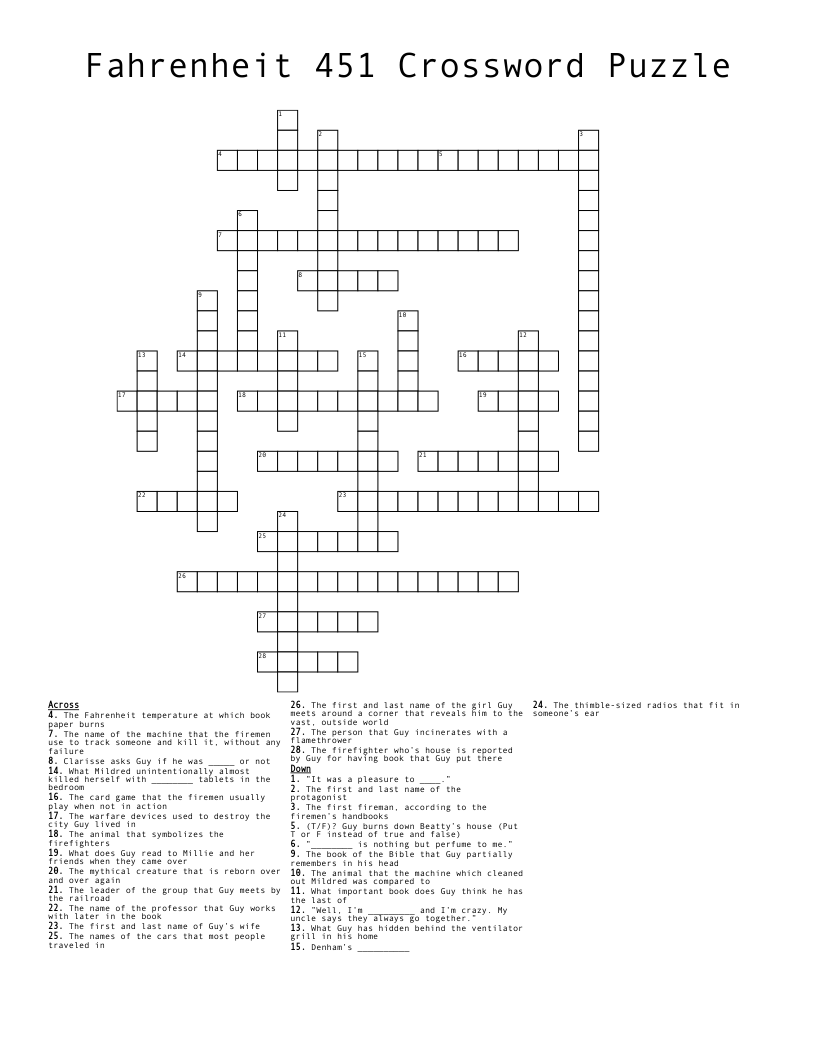 Fahrenheit 451 Crossword Puzzle