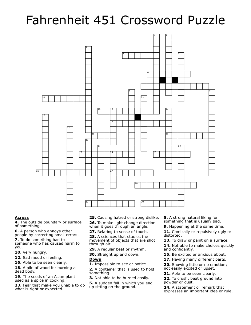 Fahrenheit 451 Crossword Puzzle